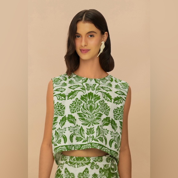 Farm Rio Green Delicate Tapestry Blouse - Picture 1 of 7